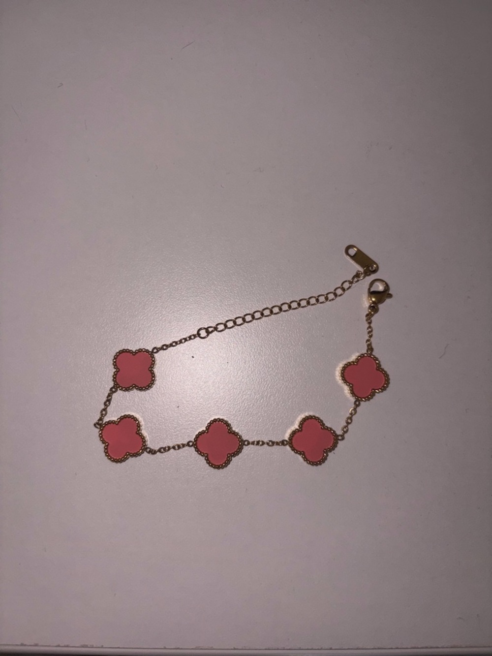 Gold Chain Bracelet with Pink Clover Charms